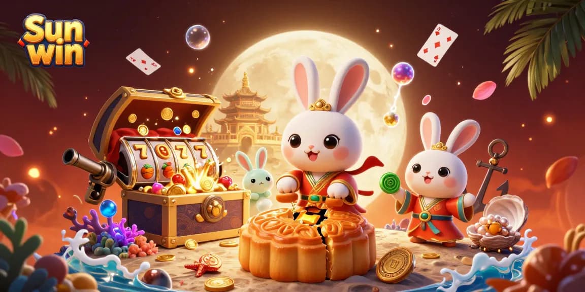 Experience the thrill of Sun win casino games with an enchanting moon rabbit scene filled with vibrant elements.