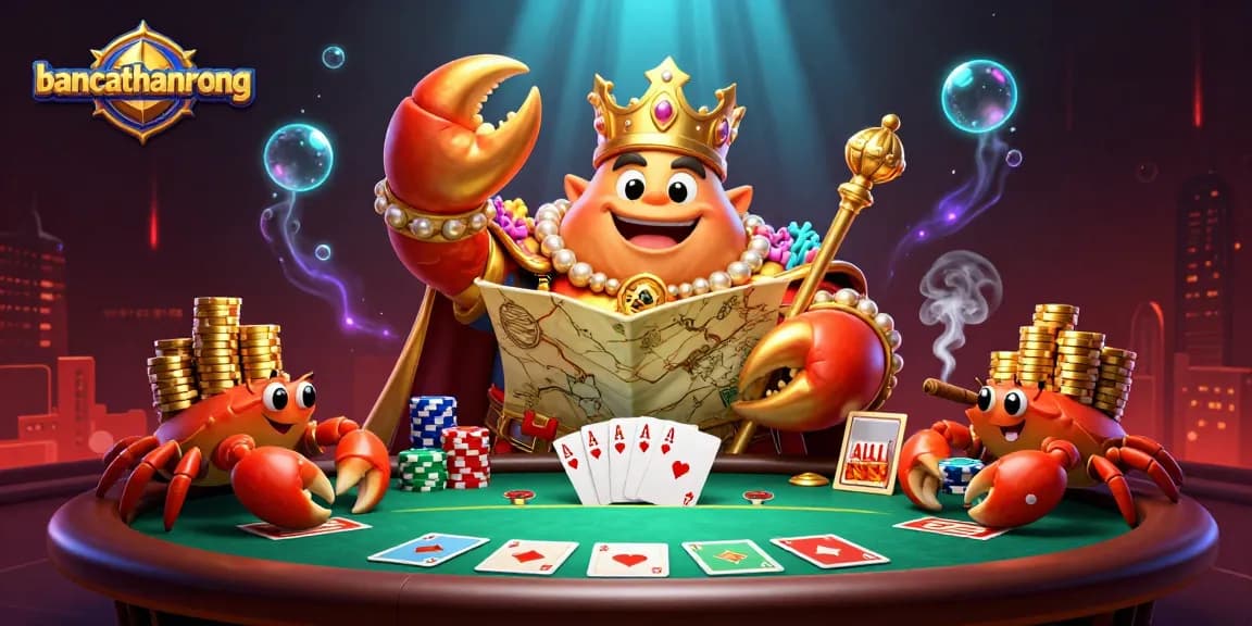 Experience the thrill at bancathanrong with a vibrant poker scene adorned by a golden crab emperor.