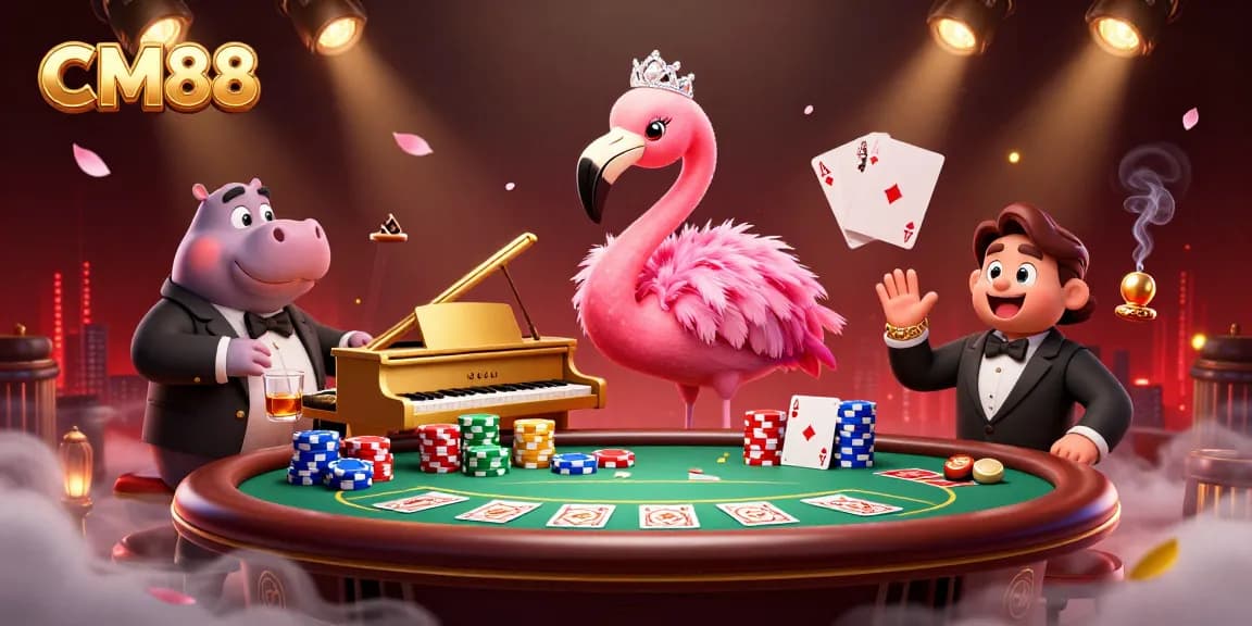 Experience thrilling casino entertainment with CM88's vibrant 3D illustration showcasing energetic characters.
