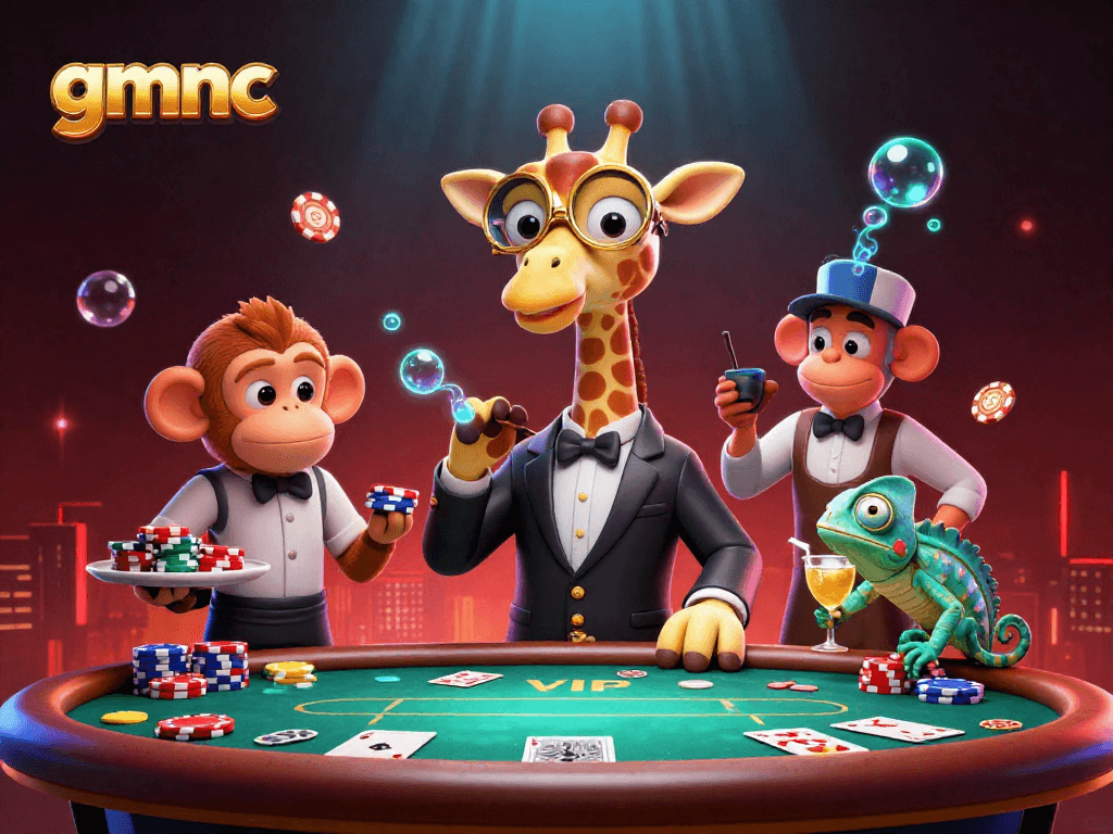 Engage in thrilling poker action with gmnc's vibrant 3D illustration, highlighting excitement and luxury.
