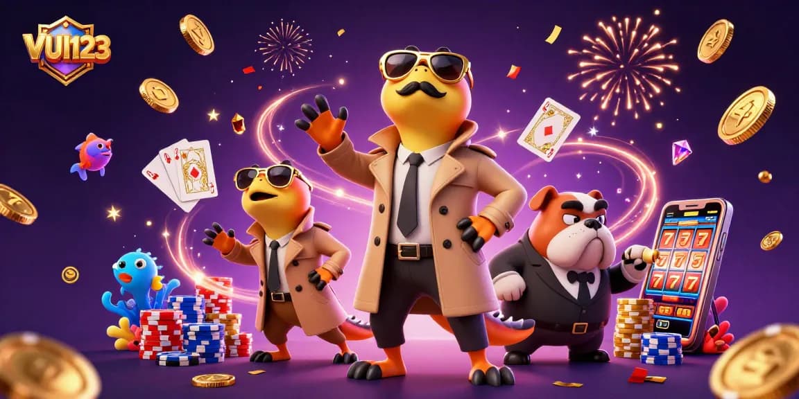 Experience thrilling entertainment with VUI123's dynamic 3D fish shooting game amidst vivid casino glamour.