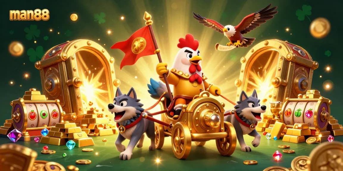 Experience thrilling gaming action with the man88 casino adventure featuring a rooster warlord and treasures.