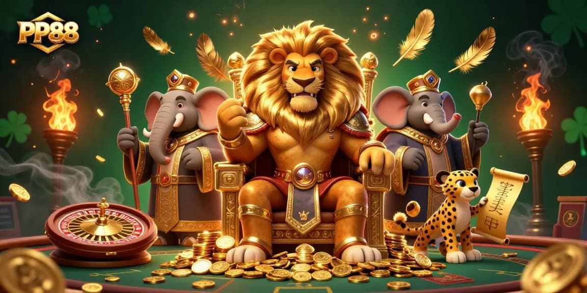 Experience thrilling gameplay with PP88 in this vibrant casino scene featuring magnificent characters and rich elements.