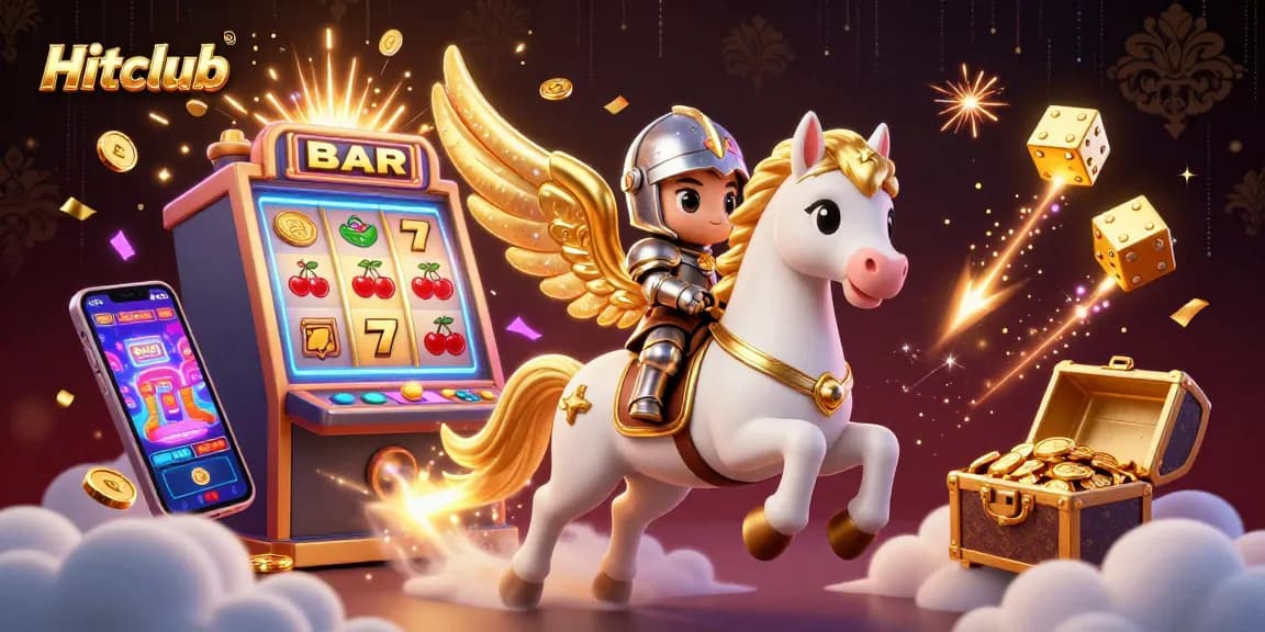 Experience thrilling casino action with Hitclub's vibrant, high-energy illustration featuring games and jackpots.
