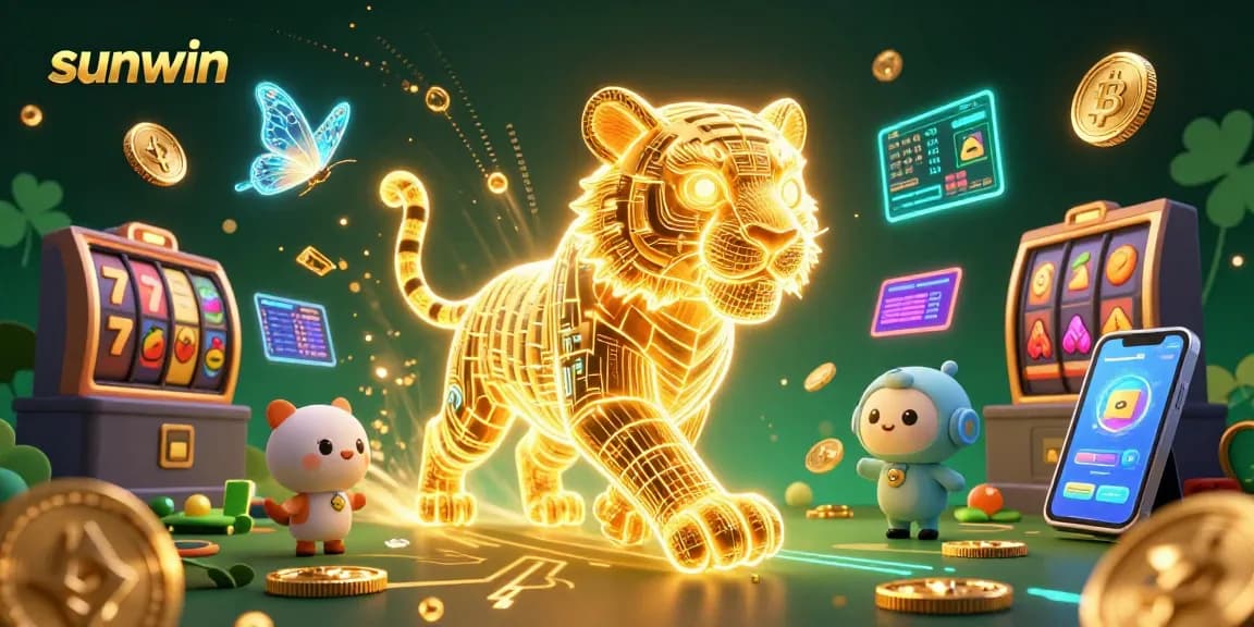 Experience thrilling gameplay with Sunwin's dynamic digital casino scene showcasing neon elements and slot machines.