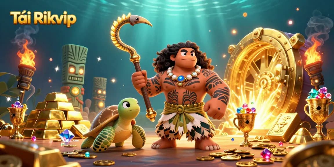 Tải Rikvip and enter the casino excitement with a vibrant, 3D illustration of a hawk demigod and treasures.