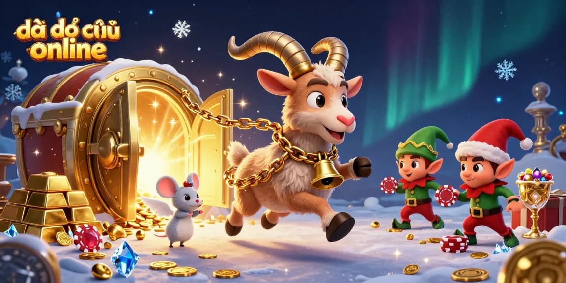 Experience the thrill of đấu địa chủ online in a festive casino with Krampus, an angel mouse, and mischievous elves.