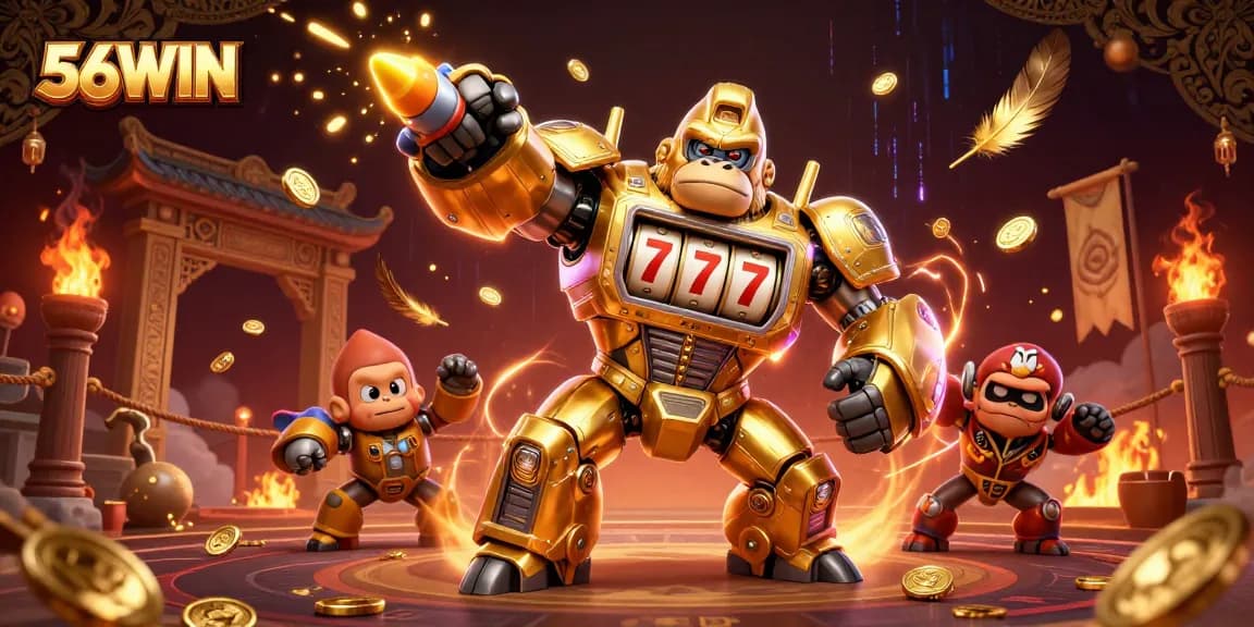 Experience thrilling gameplay with 56WIN's dynamic casino adventure featuring a golden gorilla mech.
