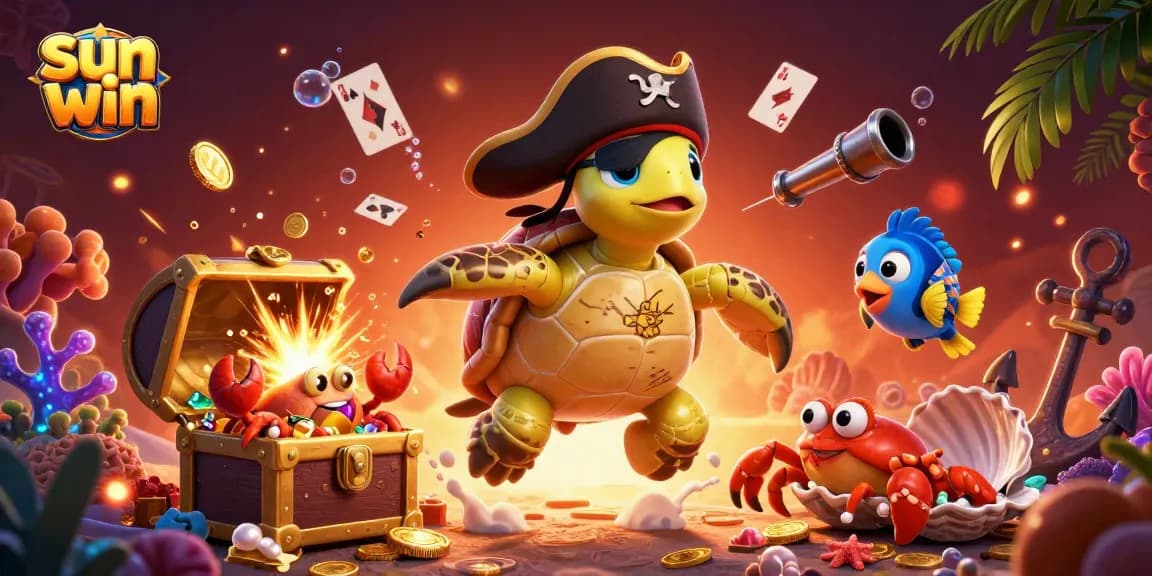 Experience thrilling wins at sun win with vibrant 3D underwater casino-themed illustration.