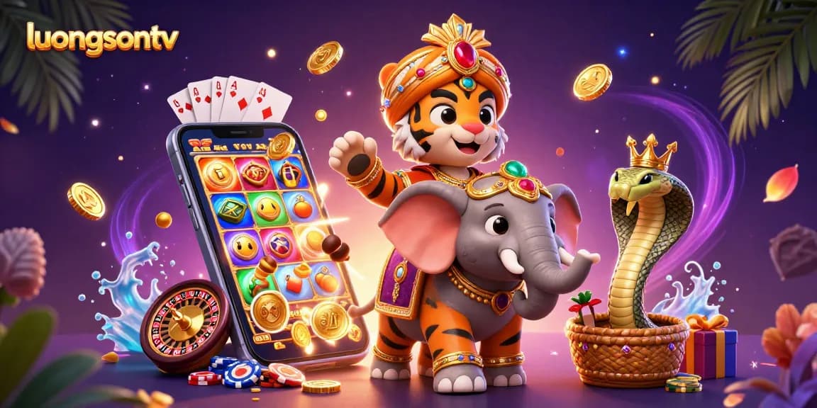 Experience thrilling bets on luongsontv with a vibrant 3D casino adventure showcasing elephants and slot games.