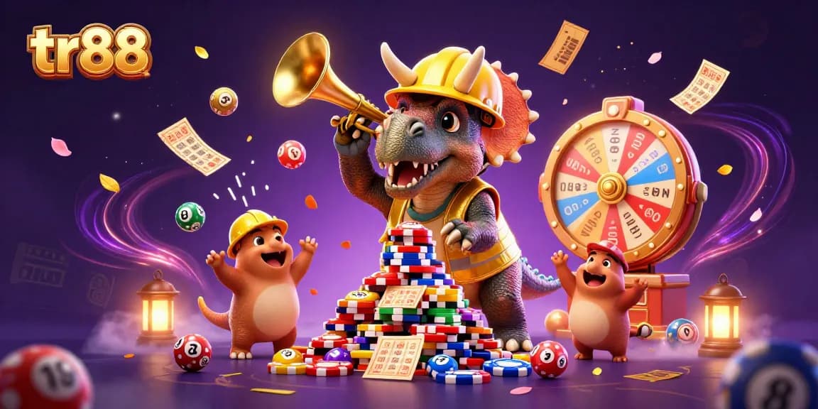 Experience the excitement of tr88 with vibrant gaming elements and cheerful characters celebrating victories.