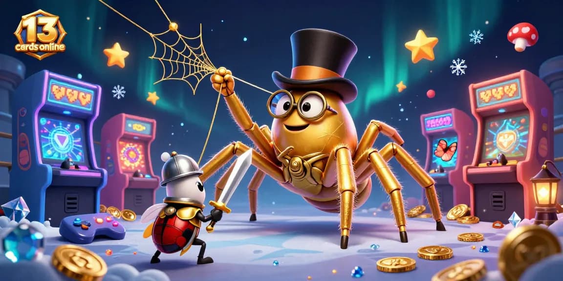 Engage in the thrilling world of 13 cards online with a lively 3D cartoon scene showcasing a strategic battle.