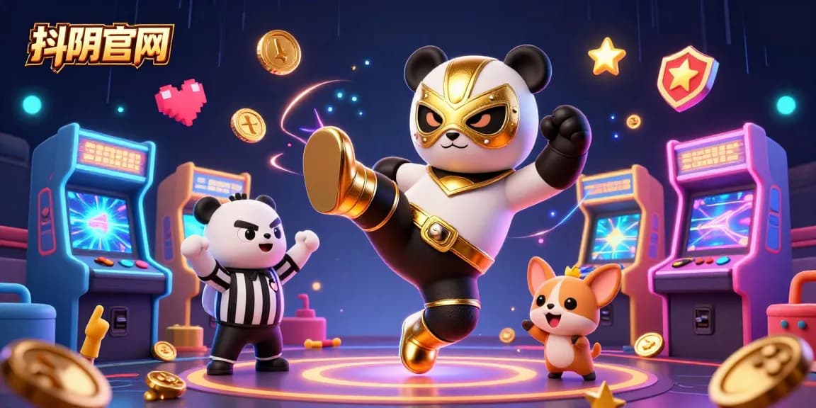 Engage with 抖阴官网 through a vibrant 3D scene of a panda wrestler and energetic animal spectators