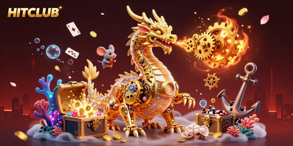 Experience the thrilling games at HITCLUB with vibrant underwater elements and a dynamic dragon illustration.