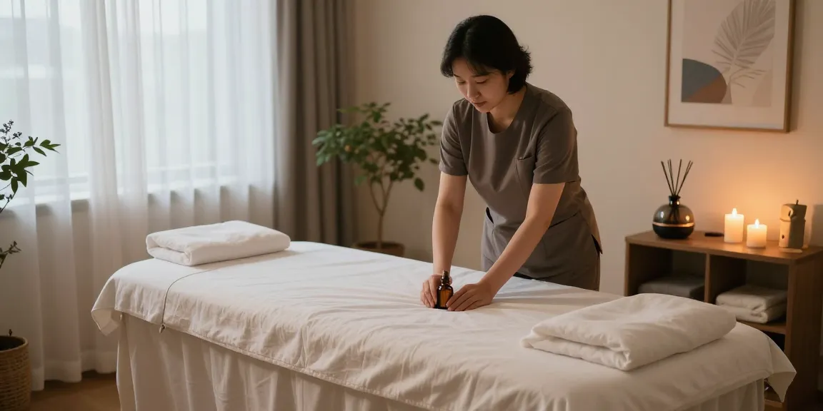 Relaxing therapy room for 강북출장마사지 session with soft lighting and calming decor, inviting wellness atmosphere.