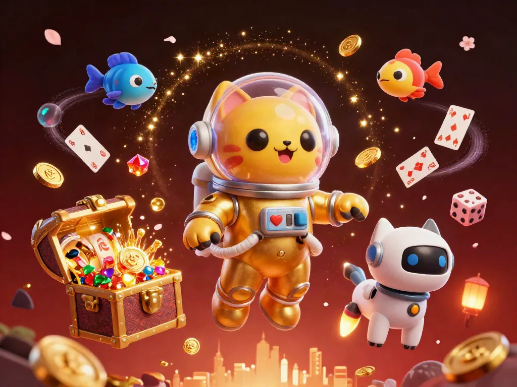 Experience winning with cm88 - a vibrant casino-themed illustration featuring an astronaut cat and robot dog.