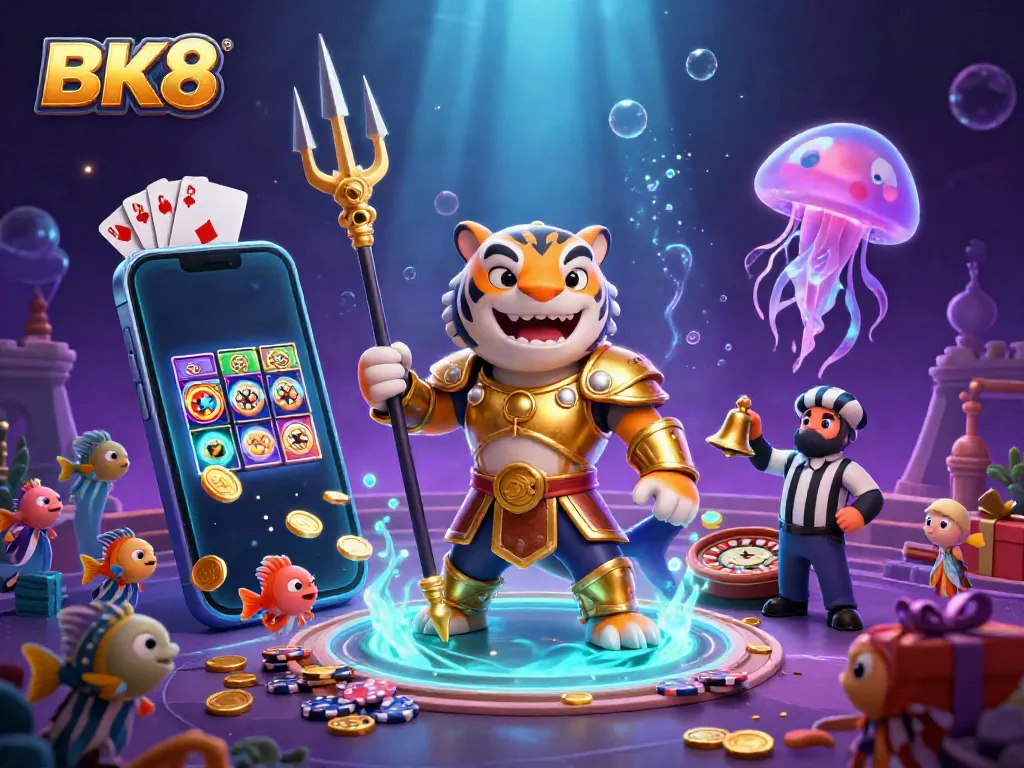 Engage in thrilling BK8 slot adventures with a gladiatorial tiger shark in an underwater casino epic.