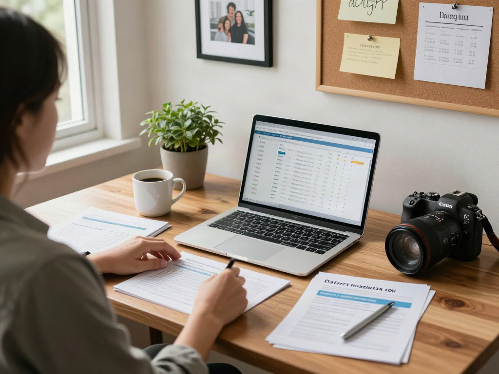 Person analyzing financial options for deposit 10k in a cozy home office.