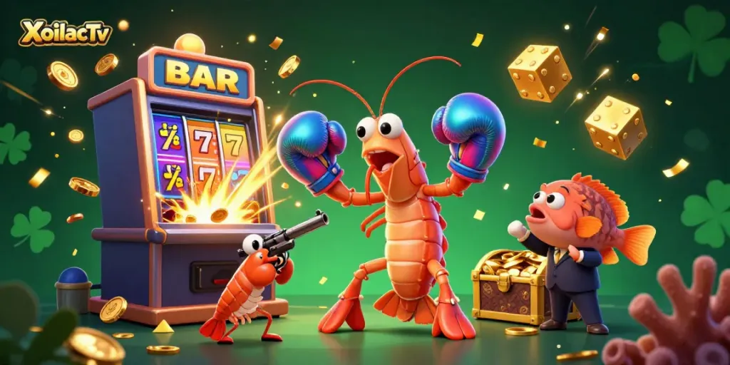 Experience the excitement of XoilacTv with vibrant characters and casino elements bursting with energy.