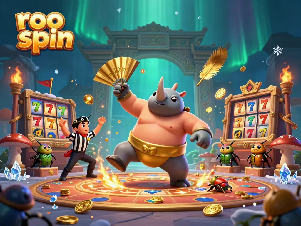 Engaging illustration of the roo spin casino theme featuring a sumo champion beetle in action.