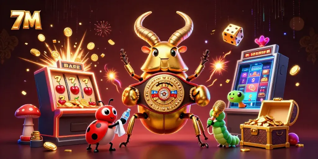 Engage with 7M's thrilling live scores, featuring dynamic characters and casino elements in vibrant 3D.