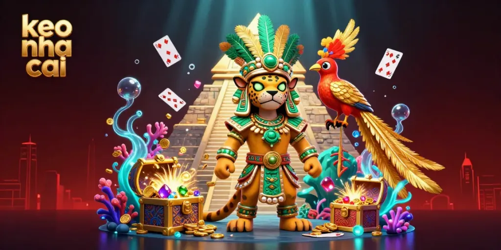 Engaging scene featuring keo nha cai representing vibrant characters amidst treasure-filled underwater backgrounds.
