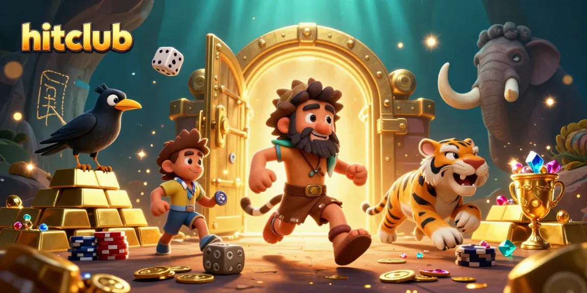 Join hitclub in a vibrant prehistoric casino scene featuring cavemen and treasures.