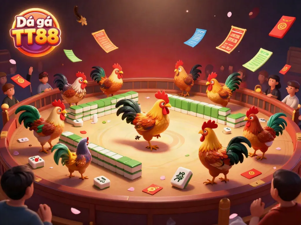 Experience intense match action at Đá gà TT88 with vibrant chickens battling in a dynamic arena.
