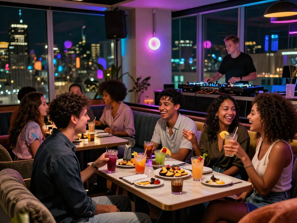 Nightlife celebration scene with friends enjoying drinks and vibrant atmosphere, showcasing nsfw ai culture.