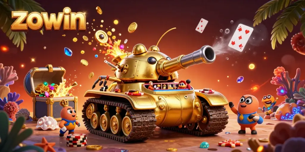 Zowin captivates players with a vibrant, immersive scene featuring a golden beetle tank casino amidst underwater treasures.