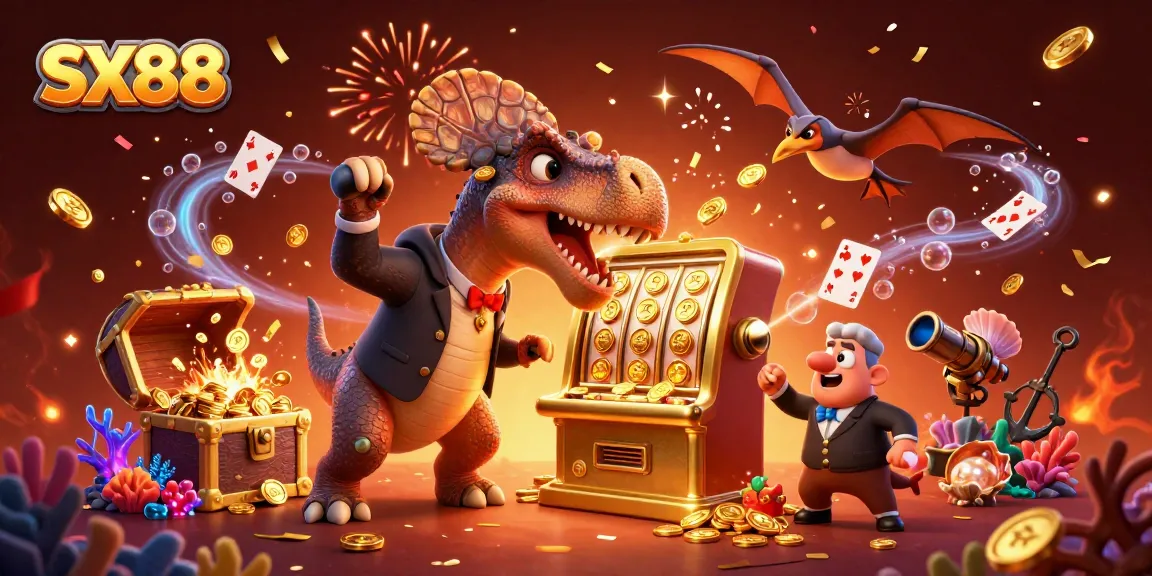 SX88 brings excitement as dinosaurs celebrate jackpots, reeling in coins and prizes at the casino