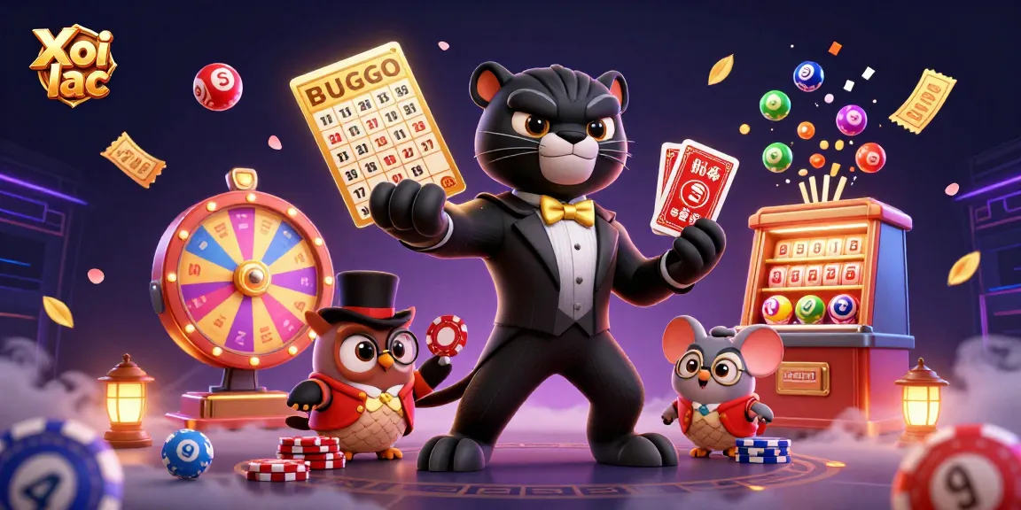 Xoi lac brings winning excitement with a lucky panther, owl, and mouse in a vibrant casino scene.