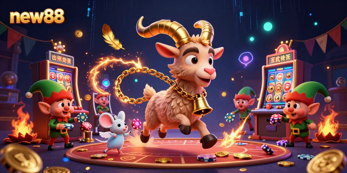 Win exciting jackpots at new88's festive casino with Krampus and lively characters.