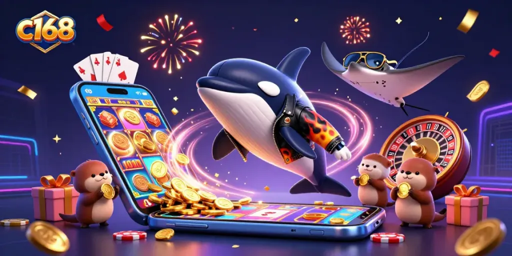 c168 orca whale and friends engage in action-packed casino fun with golden coins