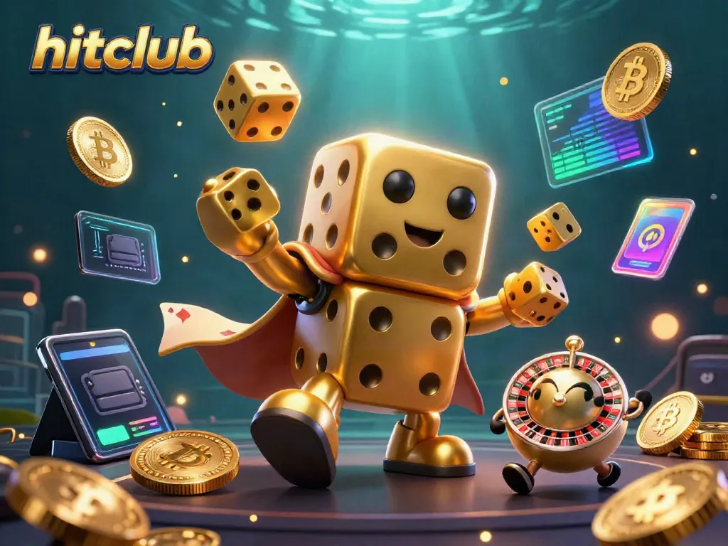 Experience the thrill of hitclub with a dynamic casino-themed 3D scene featuring a golden dice golem.