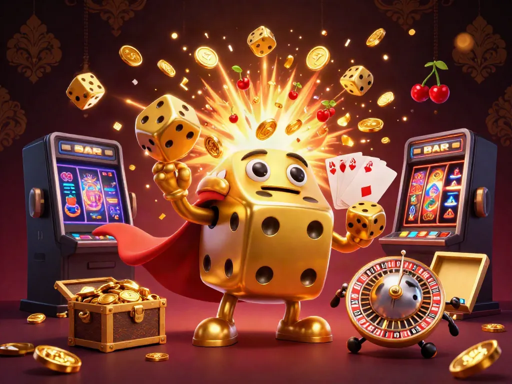 S8's thrilling casino experience with a rich 3D golden dice golem and jackpot excitement