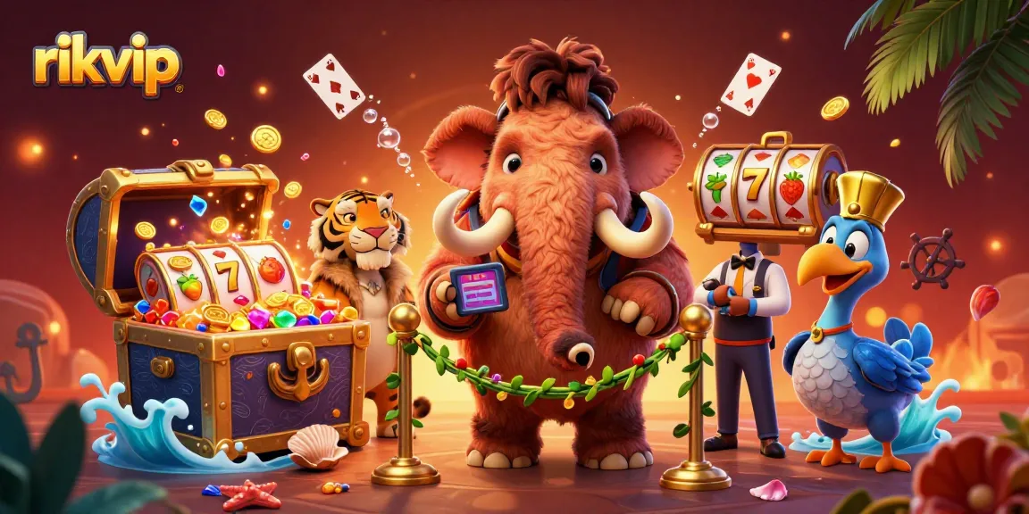Experience the vibrant atmosphere of rikvip with a 3D illustration featuring a woolly mammoth casino bouncer.