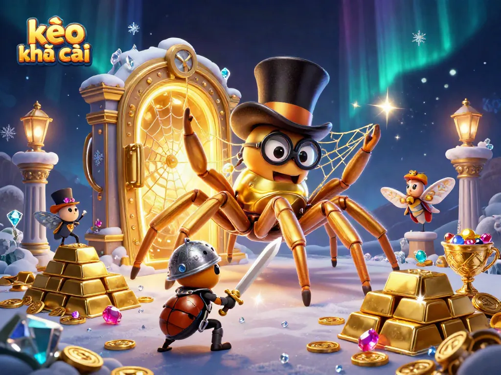 Place bets with kèo nhà cái in a bustling dynamic casino scene filled with vibrant characters and treasures
