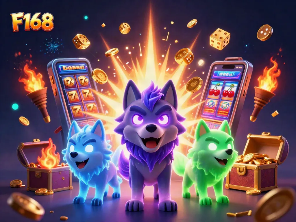 Play exciting casino games with F168 featuring vivid characters and jackpot symbols.