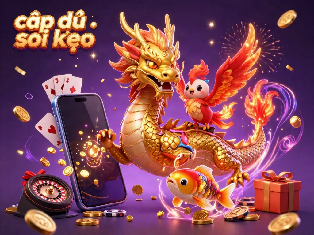Experience cập nhật soi kèo with dynamic sports betting elements featuring a vibrant dragon and phoenix.
