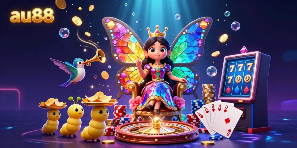 Experience thrilling action at au88 with iconic casino elements and vivid characters in this vibrant illustration.