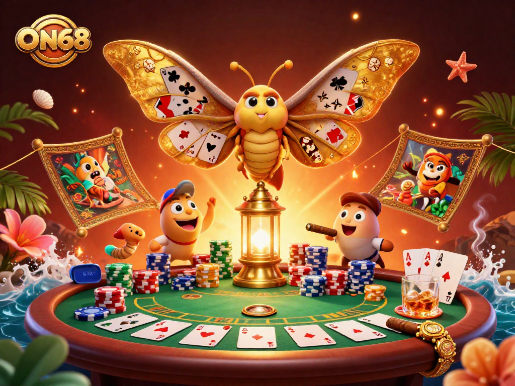 Experience the excitement of ON68 casino betting with vibrant visuals of a lively poker scene.