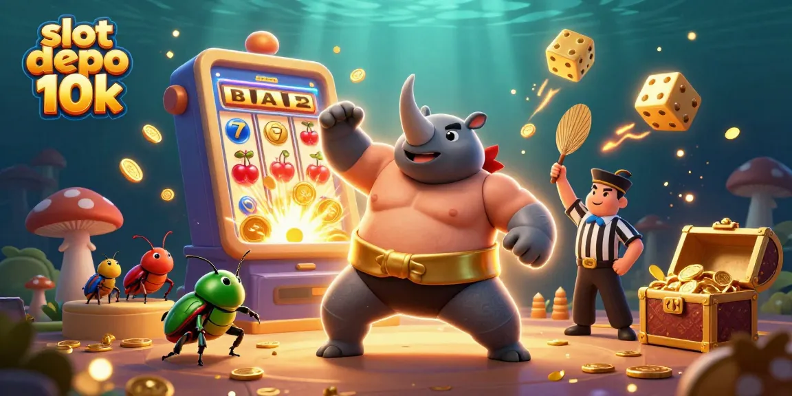 Experience thrilling gameplay with slot depo 10k featuring a sumo champion beetle amidst a jackpot explosion.