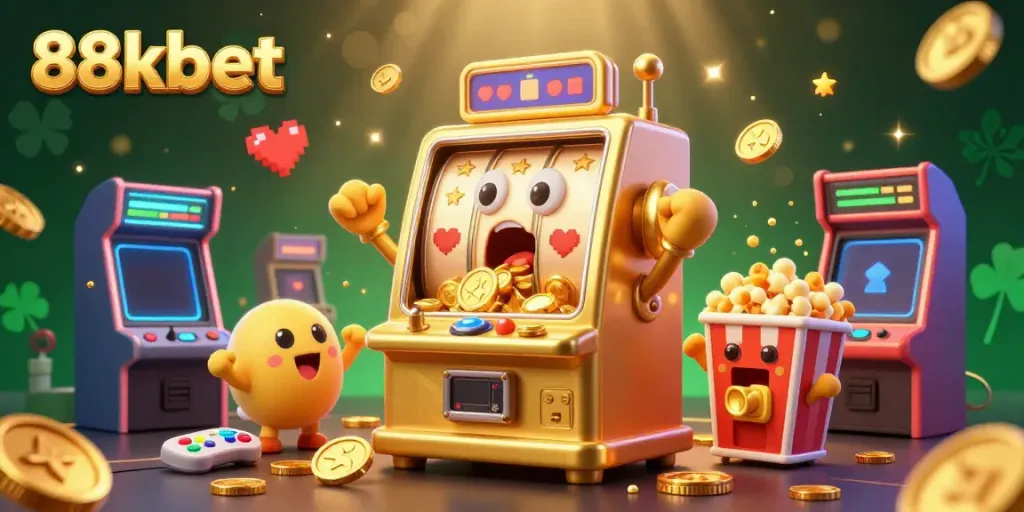 Experience the thrill of winning at 88kbet, featuring dazzling slot machines and vibrant casino elements.