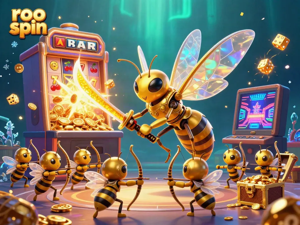 Experience the thrill of rooftop gaming with roo spin, featuring a samurai hornet in an electrifying casino scene.