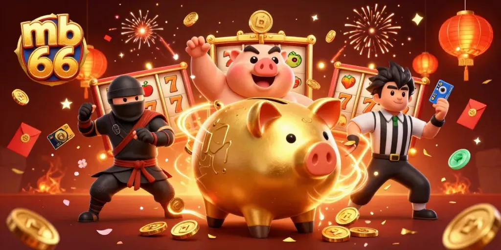 Engage with thrilling slots and gaming at mb 66 in this vibrant 3D casino scene.