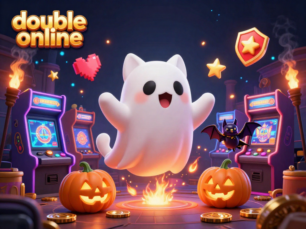 Engage with thrilling double online gameplay featuring a ghostly cat and vibrant gaming elements in a spooky casino.