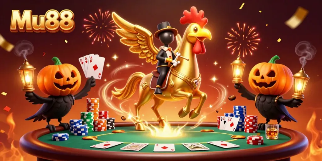 Experience exciting gaming at Mu88 casino with vibrant characters and poker elements.