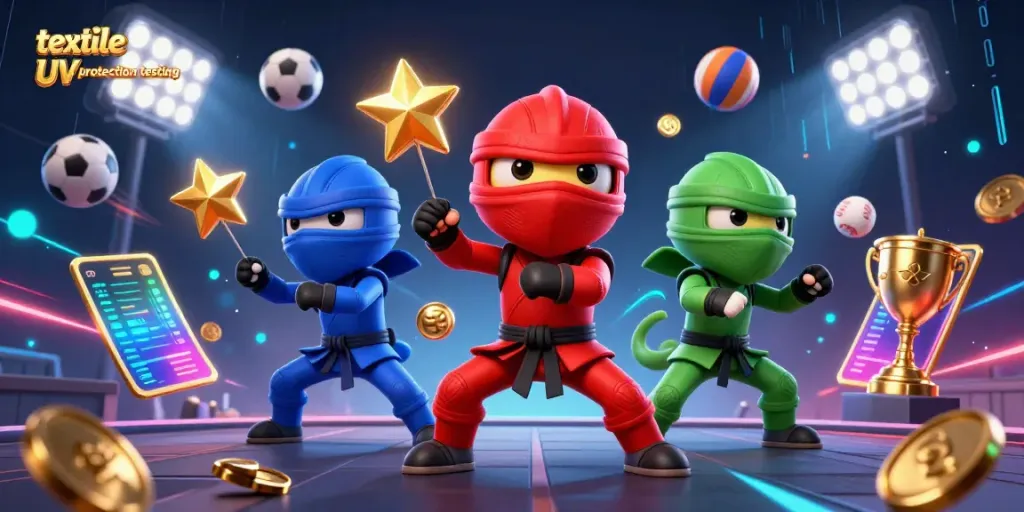 Engage in textile UV protection testing with dynamic sports elements as ninjas perform on a rooftop.