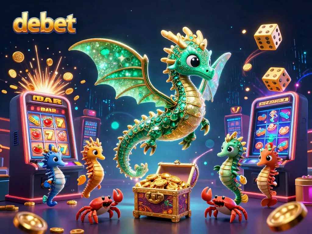 Engage in debet's vibrant slots experience with a dazzling sea dragon and treasure chest.